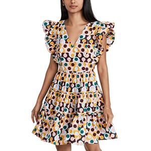 LA DOUBLE J Honeybun Cotton Poplin Mini Ruffle Flare Resort Dress Gumball Print